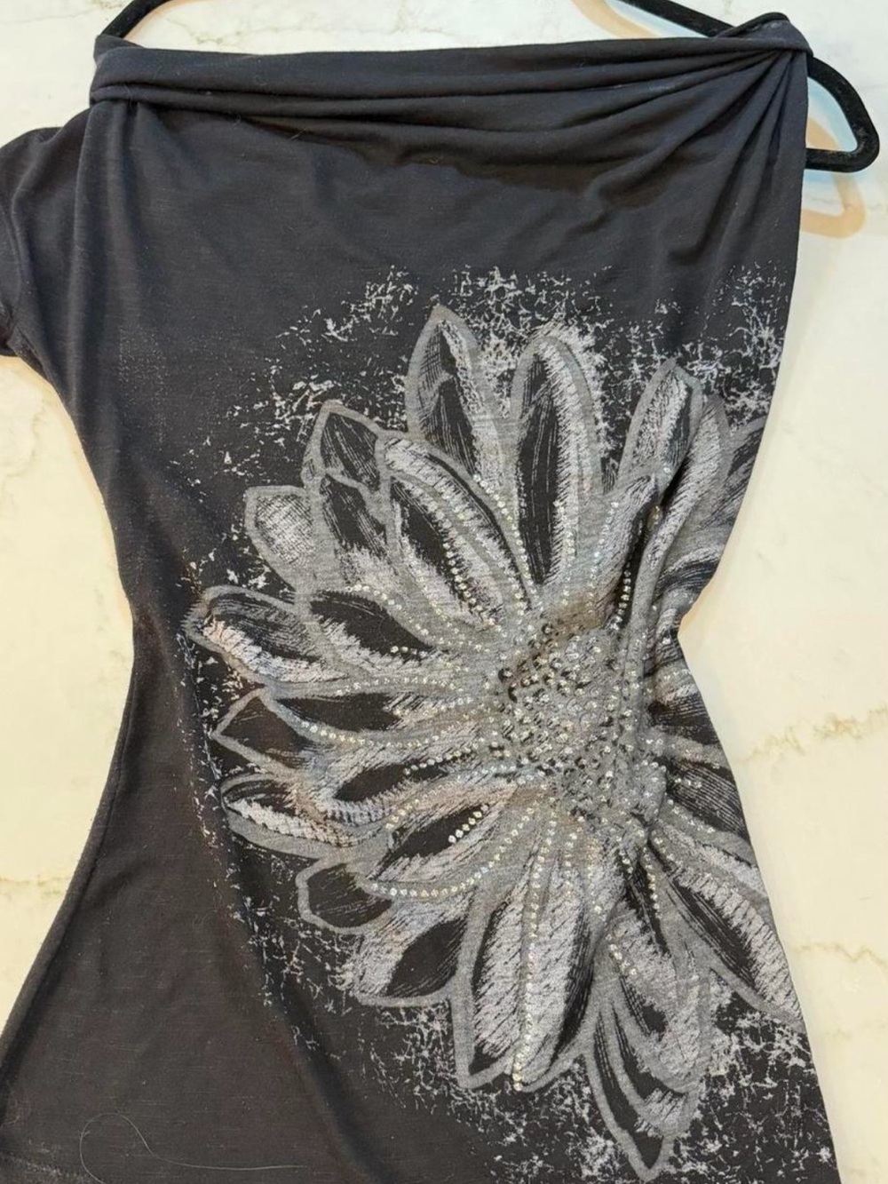 Hybrid Apparel Black Camisole with Silver Floral Embellishment